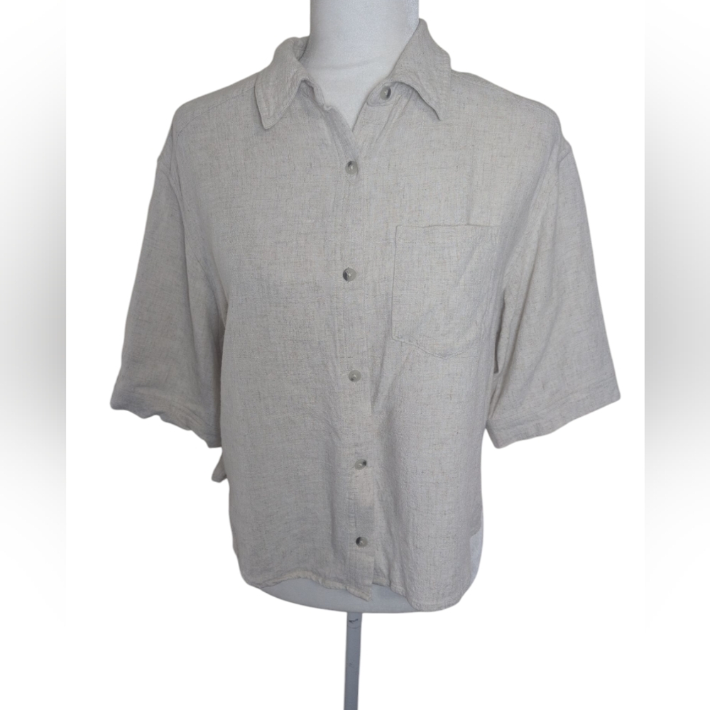 Gentle Fawn Shirt Women's XS Cream Buttons Hi/Low hem Casual Rayon/Linen